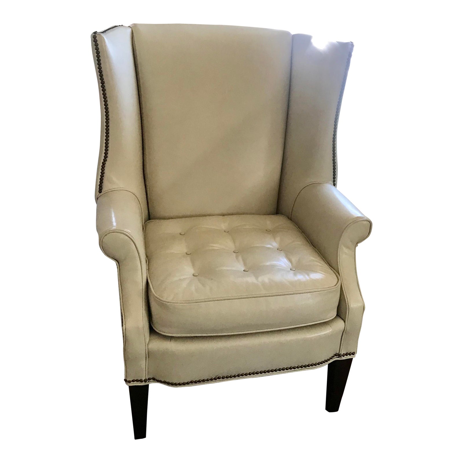 Vintage Cream Off White Leather Wingback Chair With Tufted Seat Chairish