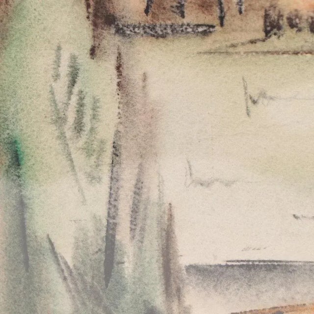 Abstract Original Vintage Signed Yngve H. Olsen Landscape Watercolor Painting For Sale - Image 3 of 10