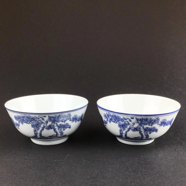 Vintage Chinese Hand Painted Underglaze Rice Bowls For Sale - Image 9 of 9