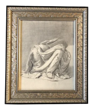 Original Classical Drapery Study Drawing After Leonardo Da Vinci Frame 1950's