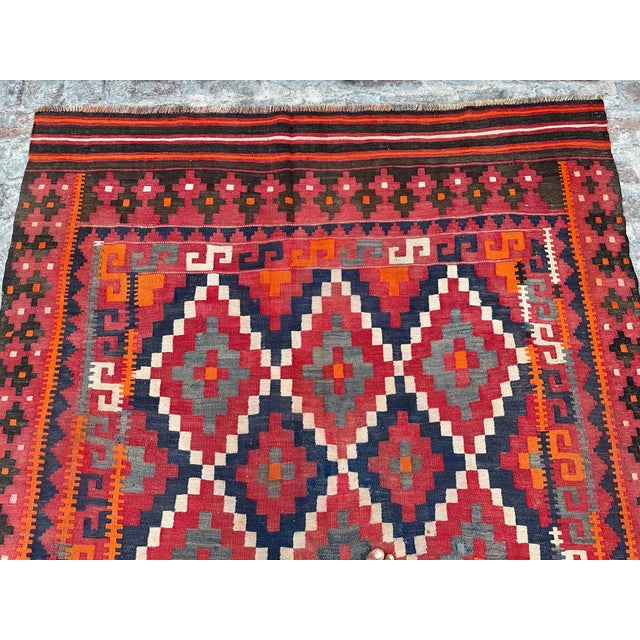 Vintage Afghan Flat Weave Kilim Rug, 6x9 Ft, Handmade Tribal Turkmen Faded Rug, Turkish Style Wool Kilim For Sale - Image 4 of 8