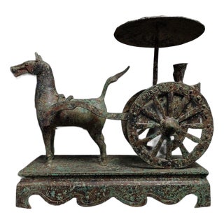 Vintage-Style Chinese Traditional Bronze Horse Cart Reproduction For Sale