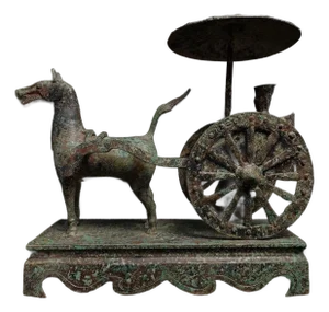 Vintage-Style Chinese Traditional Bronze Horse Cart Reproduction