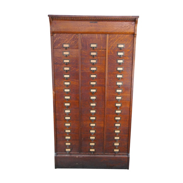 Industrial Antique Ohmers Sons 48 Drawer Oak Industrial Apothecary Amberg Filing Cabinet For Sale - Image 3 of 14