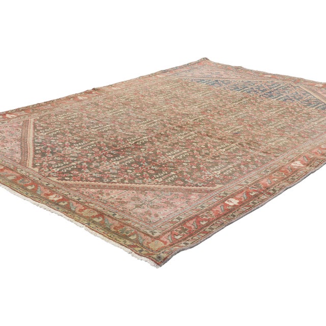 61311 Antique Persian Mahal Rug, 04'03 x 06'03. The Hinnai Lattice: An Antique Persian Mahal Masterpiece of Rustic...