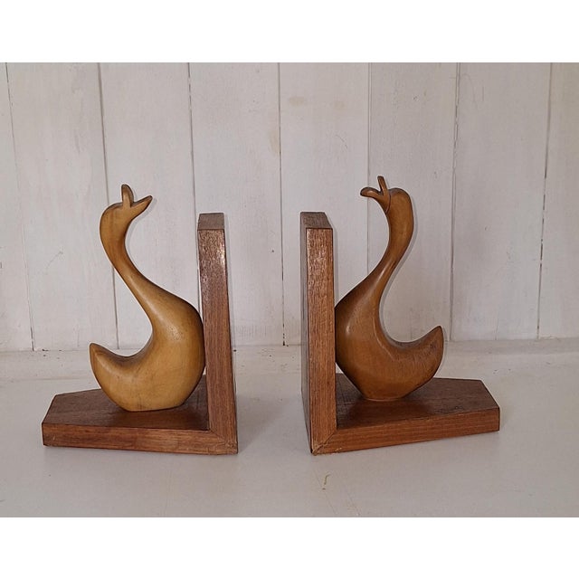 Vintage Bookends with Teak Wood Corners and Maple Duck Figures, 1970s, Set of 2 For Sale - Image 4 of 4