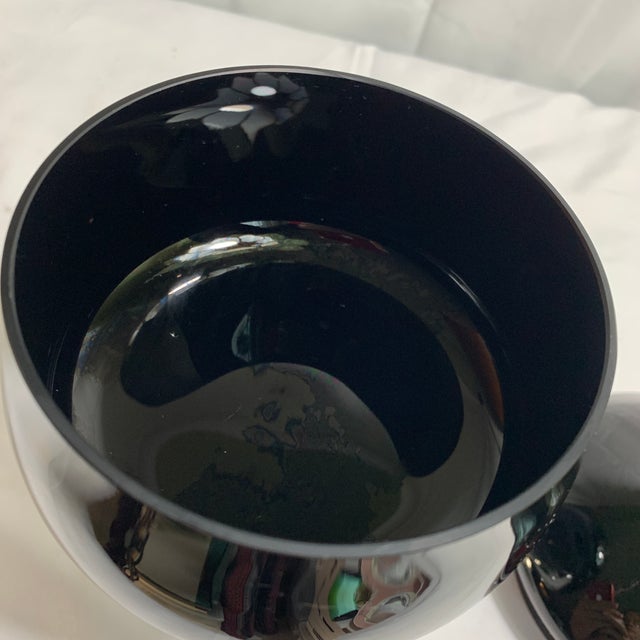 1980s Jozefina Krosno Hand-Blown Black and White Art Glass Pedestal Compote With Lid For Sale - Image 4 of 5