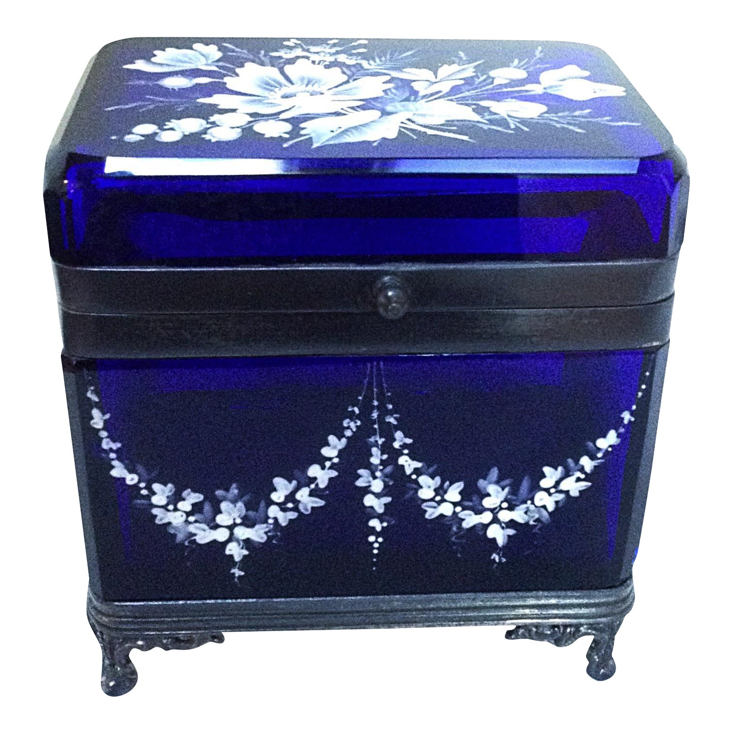 Cobalt Blue Glass Jewelry Box Chairish