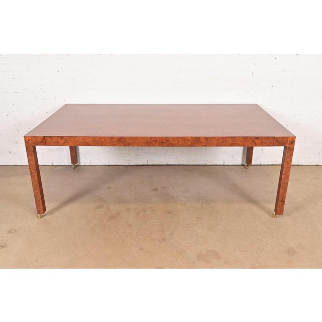 Mid-Century Modern Milo Baughman Style Mid-Century Modern Burl Wood Parsons Dining Table or Executive Desk, Newly Refinished For Sale - Image 3 of 13
