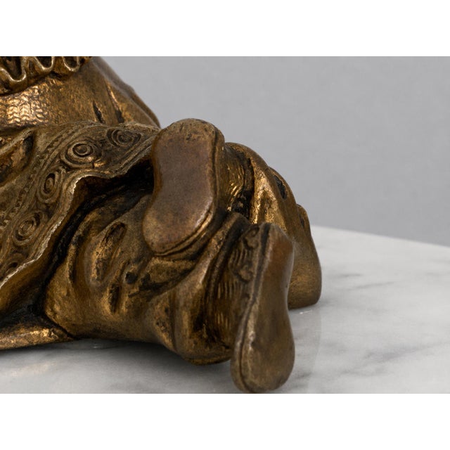 19th Century Japanese Meiji Bronze Reclining Karako Boy Okimono With Articulated Fan For Sale - Image 9 of 12