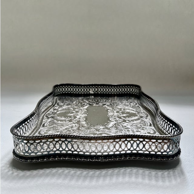 Vintage Sheffield England Rimmed Silver Plated Copper Tray For Sale - Image 9 of 18