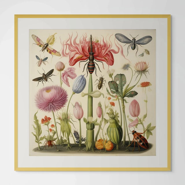 Insects and Flowers – Natural History Fine Art Print This captivating fine art print reproduces a richly detailed natural...