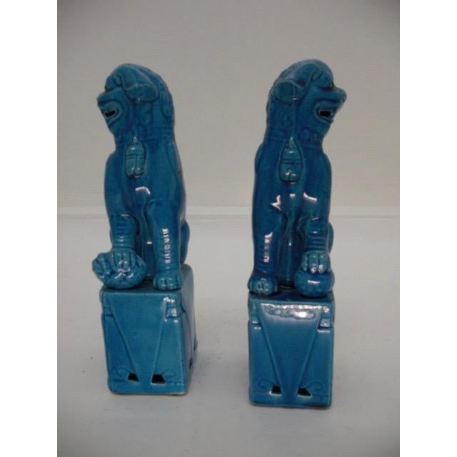 Ceramic Vintage Turquoise Chinese Foo Dogs, Pair For Sale - Image 7 of 12