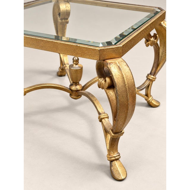 Metal Pair of Vintage Hollywood Regency Gold Leaf Beveled Glass End Tables For Sale - Image 7 of 7
