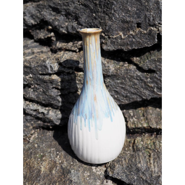 Mid-Century French Rhoda Cloudware Blue, Grey and White Vase With Stripped Shape For Sale - Image 4 of 13