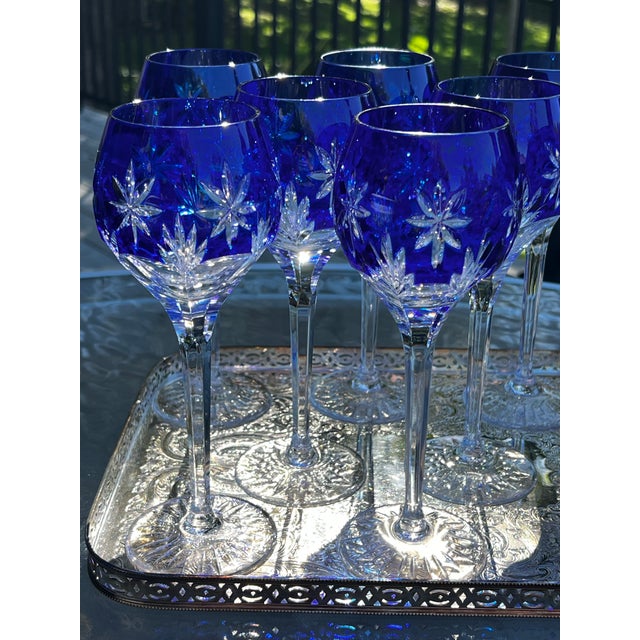 Vintage Set of 9 Horst Belda Germany Sapphire Cut-to-Clear Wine Hocks With Matching Decanter - 10 pcs For Sale In Kansas City - Image 6 of 12