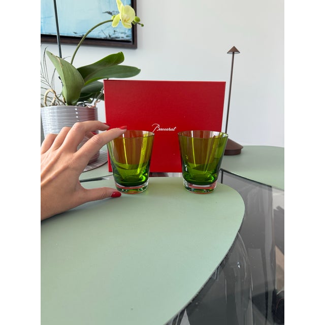 Modern Pair of Green Crystal Tumblers by Baccarat With Original Box For Sale - Image 3 of 5