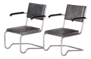 Vintage Tubular and Leather Armchairs by Ladislav Žák for Hynek Gottwald, 1930s, Set of 2