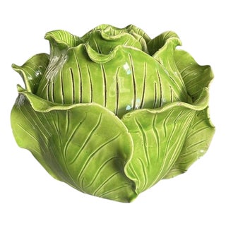 Mid 20th Century Signed Regency Green Ceramic Cabbage Tureen with Lid by Jean Roger Paris France For Sale