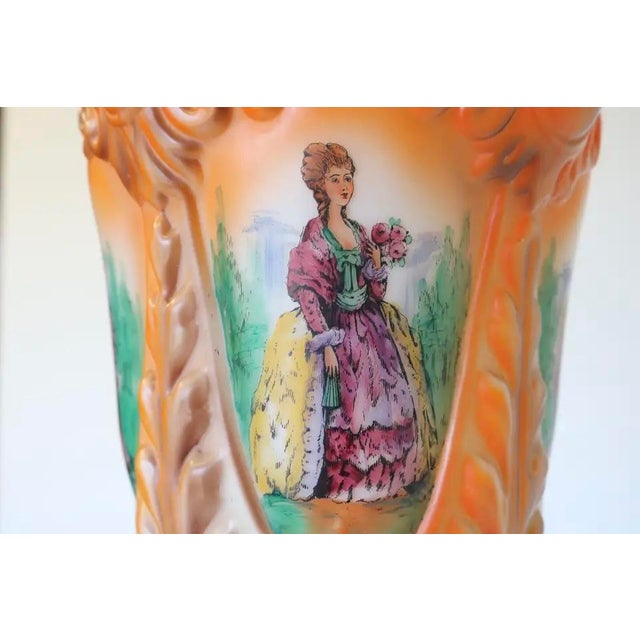 Beige Antique French Renaissance Hand Painted Opaline Victorian Pendant Light, 1910 For Sale - Image 8 of 15