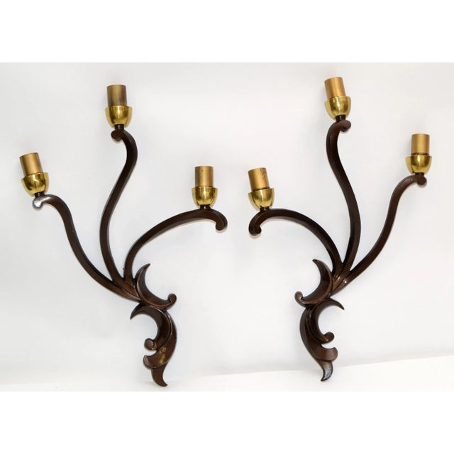 Riccardo Scarpa Bronze Sconces & Shades, Wall Lights Art Deco Italy 1950 - Pair For Sale - Image 9 of 13