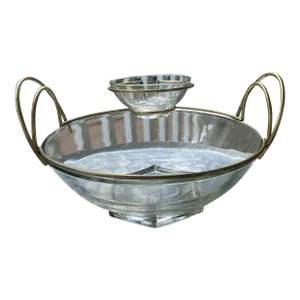 1950 Jeanette Glass & Brass Serving Chip and Dip Bowl