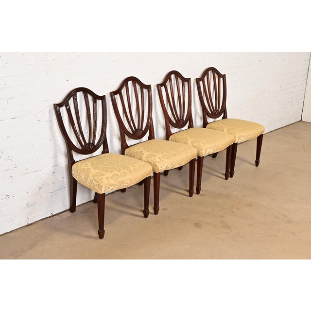 Baker Furniture Company Baker Furniture Federal Carved Mahogany Shield Back Dining Chairs, Set of Four For Sale - Image 4 of 12