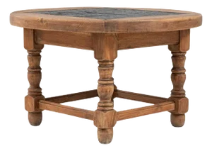 20th Century Belgian Wooden Coffee Table With Slate Top