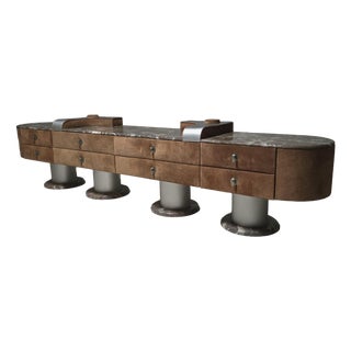 Italian Sculptural Three-Piece Sideboard in Suede and Breccia Marble, 1970s For Sale