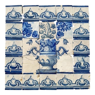18th Century Portuguese Baroque Blue & White Flower Vase Tile Panel For Sale