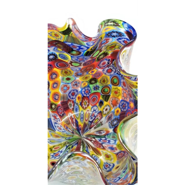 White Vintage Murano Glass Hankerchief Vase - Millifiori and Gold by Campanella- Signed - Italy Italian Palm Beach Boho Chic Mid Century Modern For Sale - Image 8 of 13