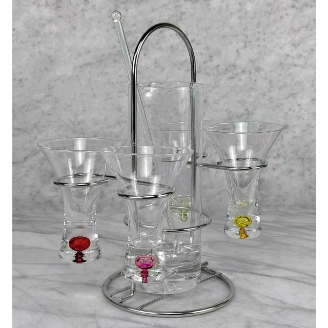 Mid-Century Modern Mid 20th Century Chrome & Blown Glass Shot Glasses & Mixer Bar Serving Set For Sale - Image 3 of 9