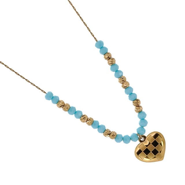 Turquoise Love Heart Pendant Turquoise Color Necklace For Sale - Image 8 of 11