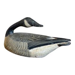 Master-Carved Antique Folk Art Preening Canada Goose Decoy For Sale