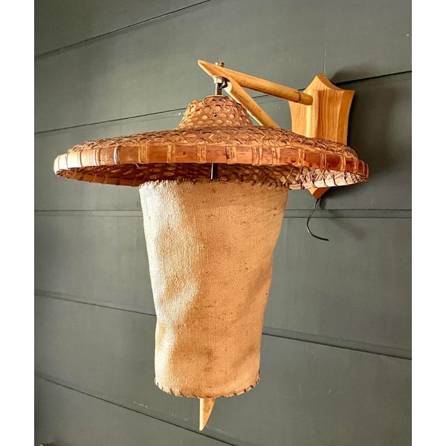 Wood Mid 20th Century Organic Woven Wicker and Bamboo Wall Sconce For Sale - Image 7 of 12