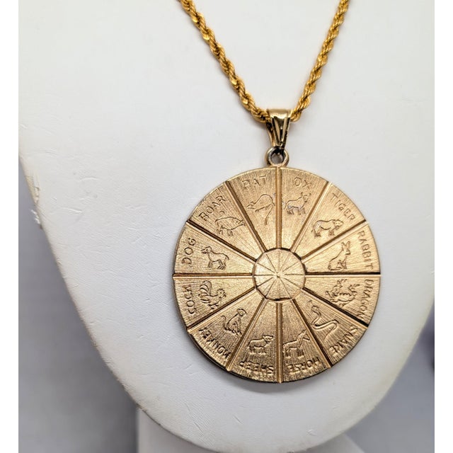 Vintage 1970s Signed Napier Goldtone Round Horoscope Pendant Necklace For Sale In Philadelphia - Image 6 of 9