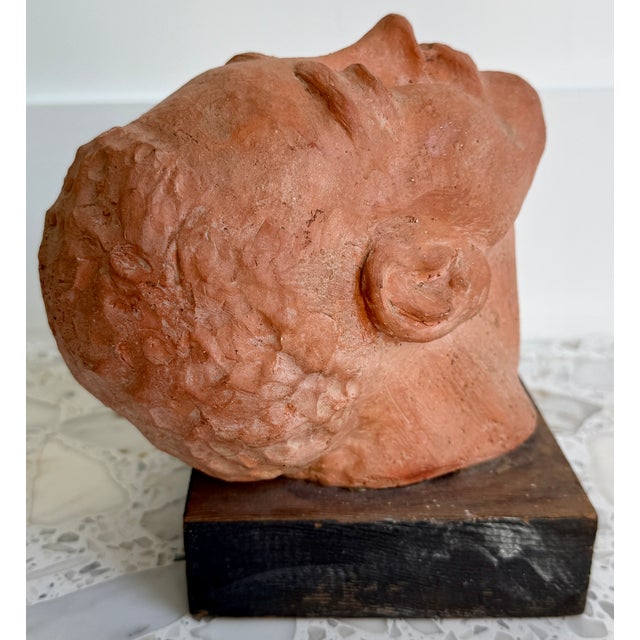 Modernist Terracotta Head Sculpture on Wood Base From 60's For Sale - Image 4 of 8