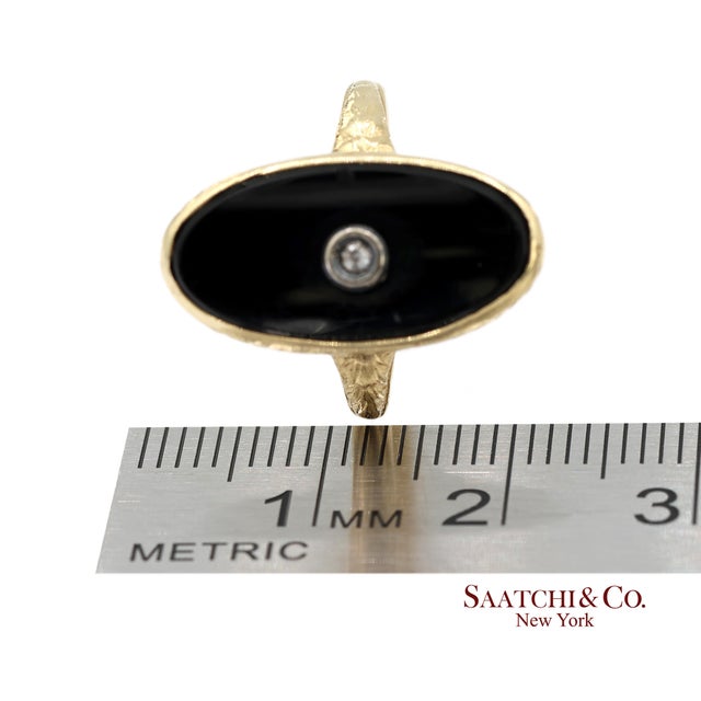 14k Solid Yellow Gold Oval Black Onyx and Diamond Ring, Size 4.5 For Sale - Image 12 of 12