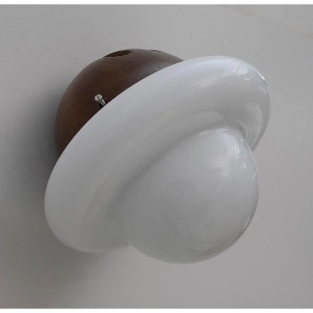 Italian Wooden and Modern Opal Glass Wall Lights, 1960s, Set of 2 For Sale - Image 9 of 12