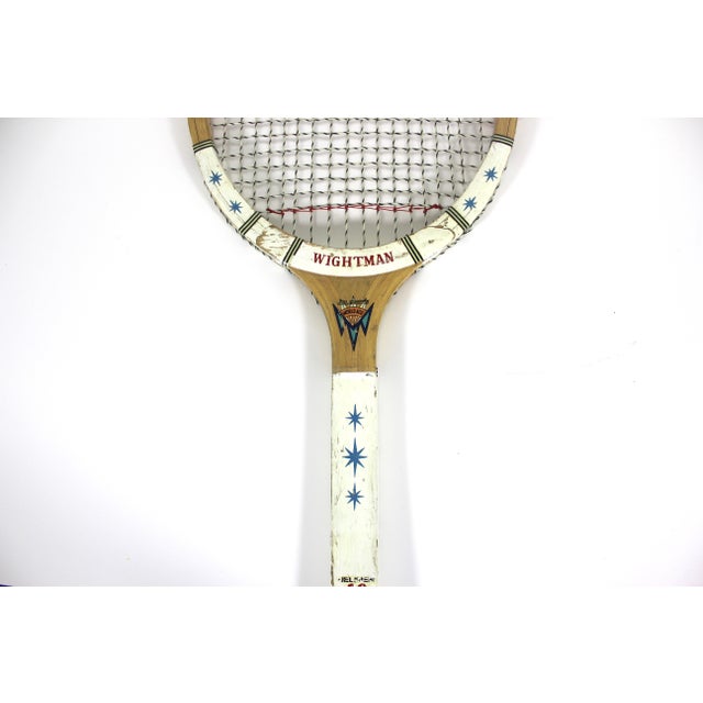 Cabin Vintage Wooden Tennis Racket With Atomic Stars for Designer Decorating Wood Racquet Beach House For Sale - Image 3 of 7