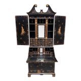 18th C Style George I Burton-Ching Black Chinoiserie Secretary Desk Bookcase For Sale