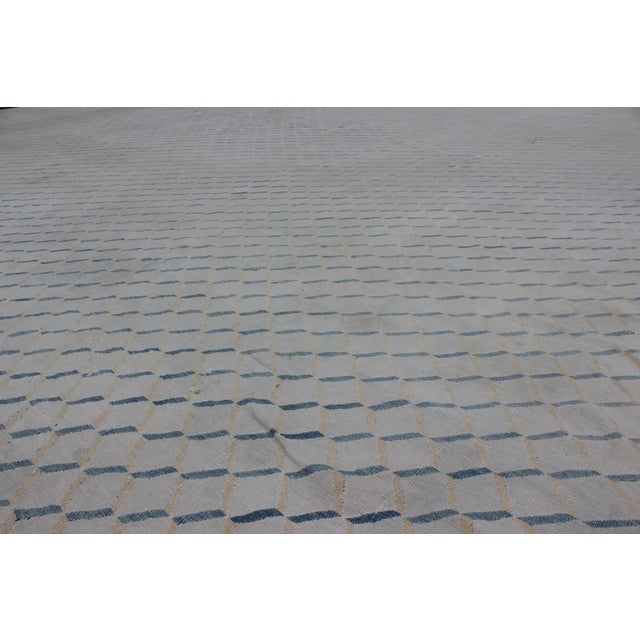 Mid 20th Century Mid 20th Century Oversized Large Square Cotton Dhurrie With Small Repeating Design in Shades of Light Blue For Sale - Image 5 of 6