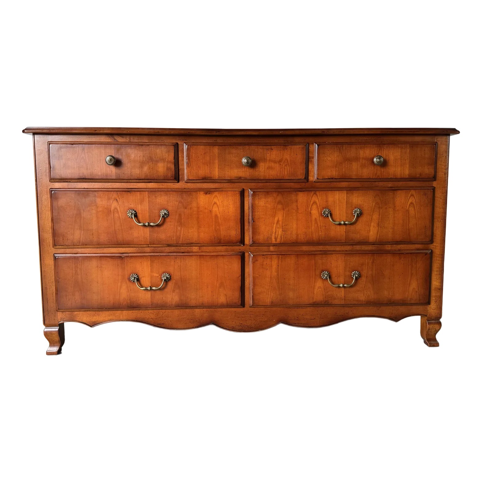 Vintage Italian Solid Cherry Wood Seven Drawers Dresser | Chairish