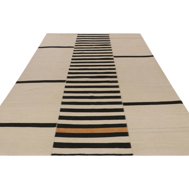 2010s Rug & Kilim’s Contemporary Kilim in Cream and Black Tones For Sale - Image 5 of 8