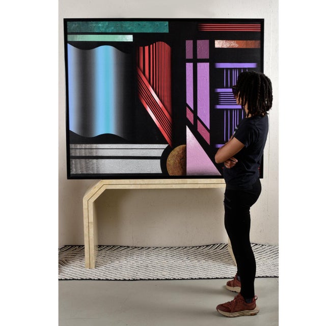 1980s Large Black and Jewel-Tone Art Deco Geometric Memphis