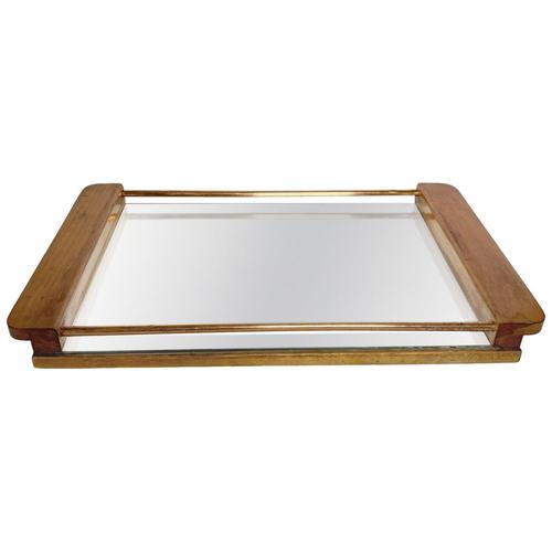 Art Deco Tray in Wood, Copper and Mirror, France, 1940s For Sale - Image 12 of 12