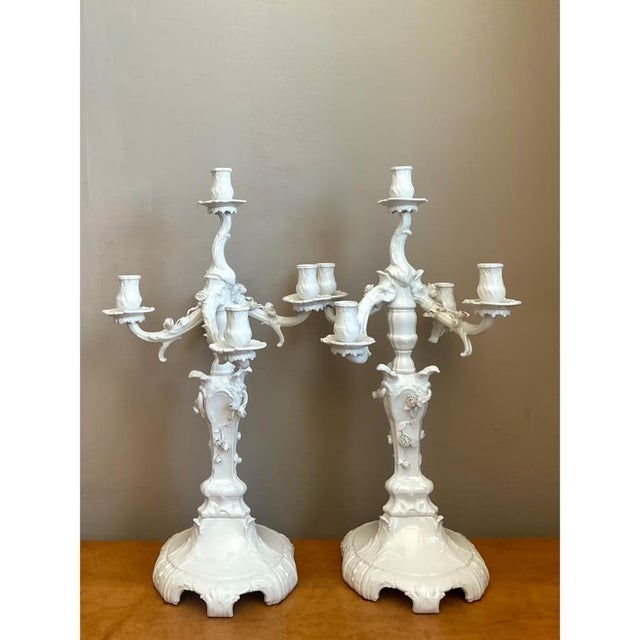 Vintage KPM Berlin Blanc De Chine White Porcelain Candelabras - Pair For Sale In West Palm - Image 6 of 12