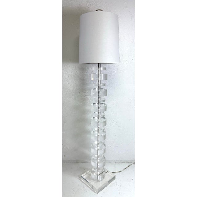 Mid-Century Vintage Stacked Lucite Floor Lamp by Karl Springer For Sale - Image 10 of 10