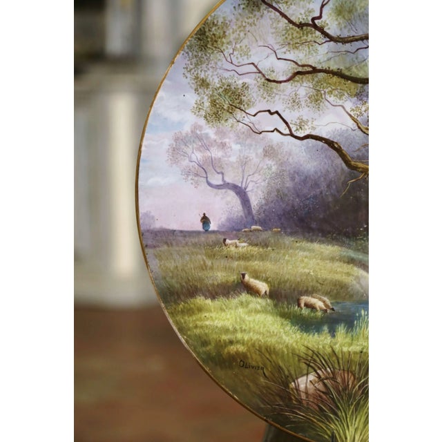 19th Century Hand Painted Porcelain Wall Platter With Sheep Signed Olivier For Sale - Image 4 of 10