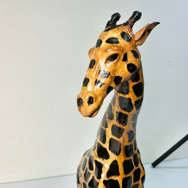 1970s Vintage Safari Boho Chic Italian Leather Wrapped Giraffe and Leopard Figurals - A Pair For Sale - Image 6 of 18
